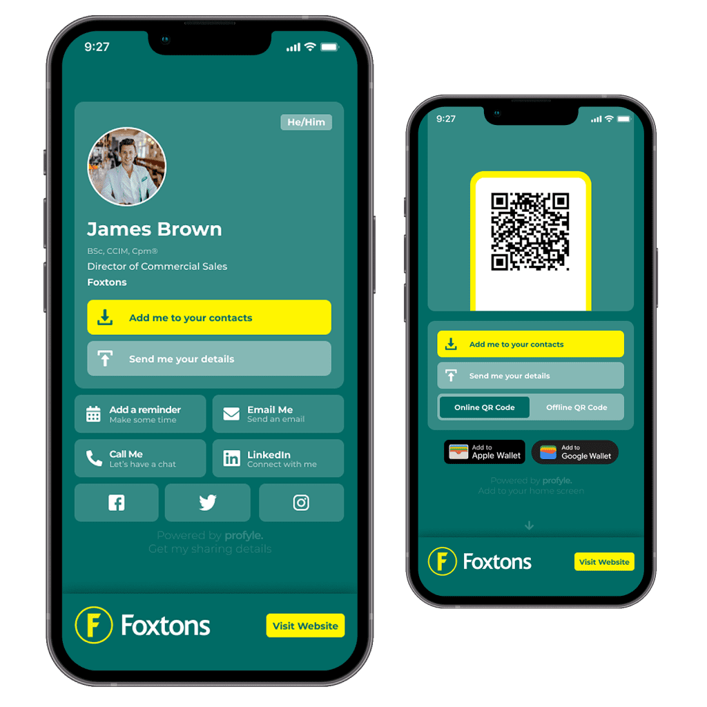 A digital business card with a QR code from Profyle