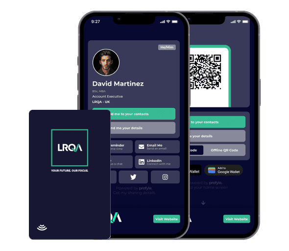 An example of a NFC business card from IRQA