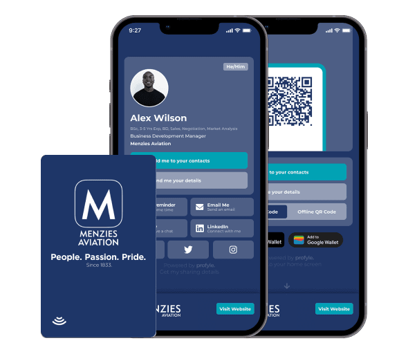 A sample of a digital business card from Menzies