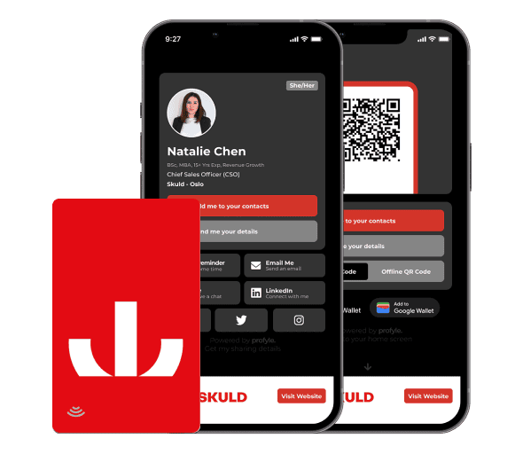 An example of a digital business card from Skuld