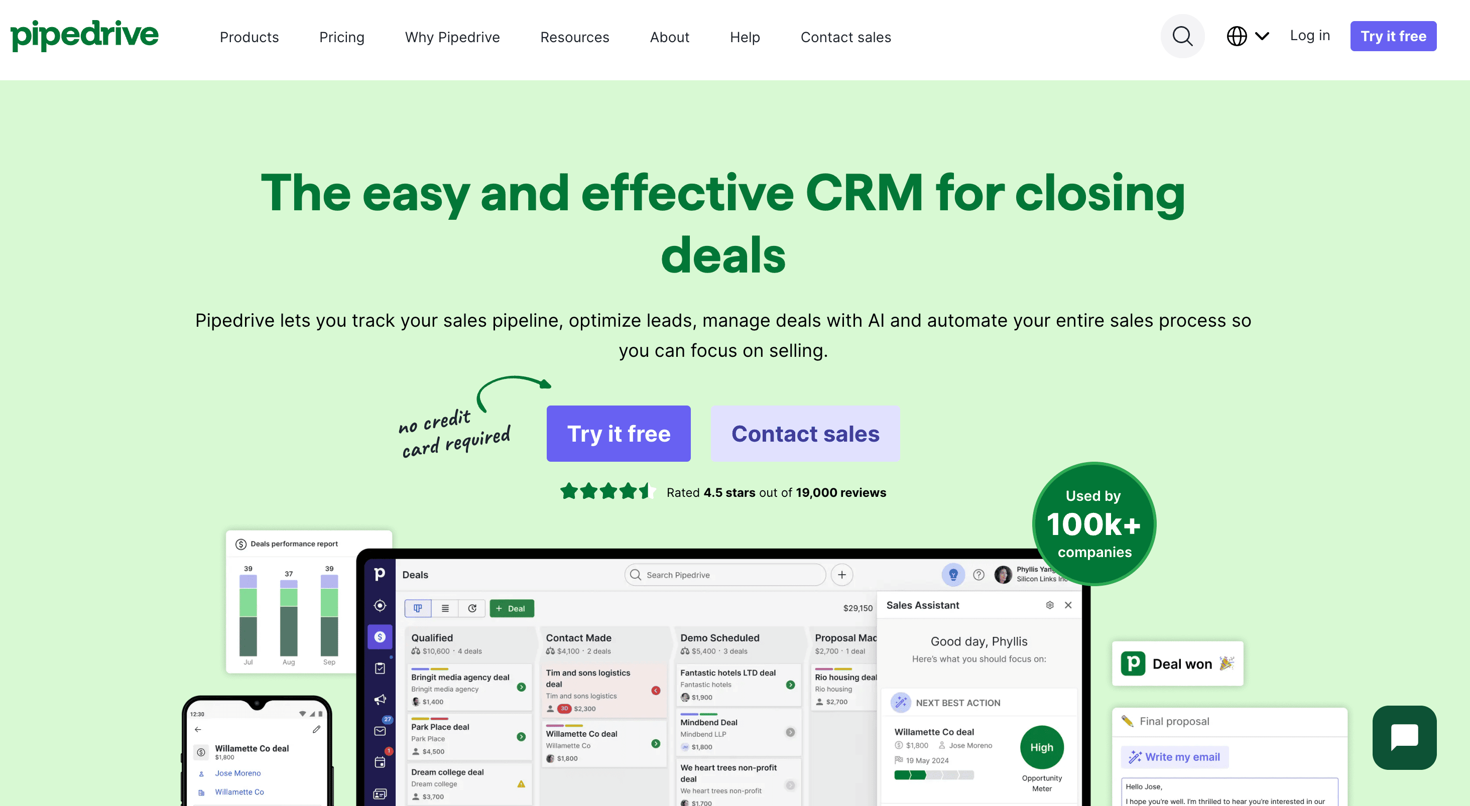 Pipedrive has a lead generation website