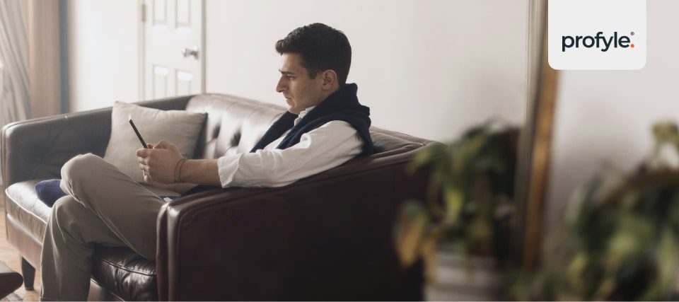 A businessman using a digital business card