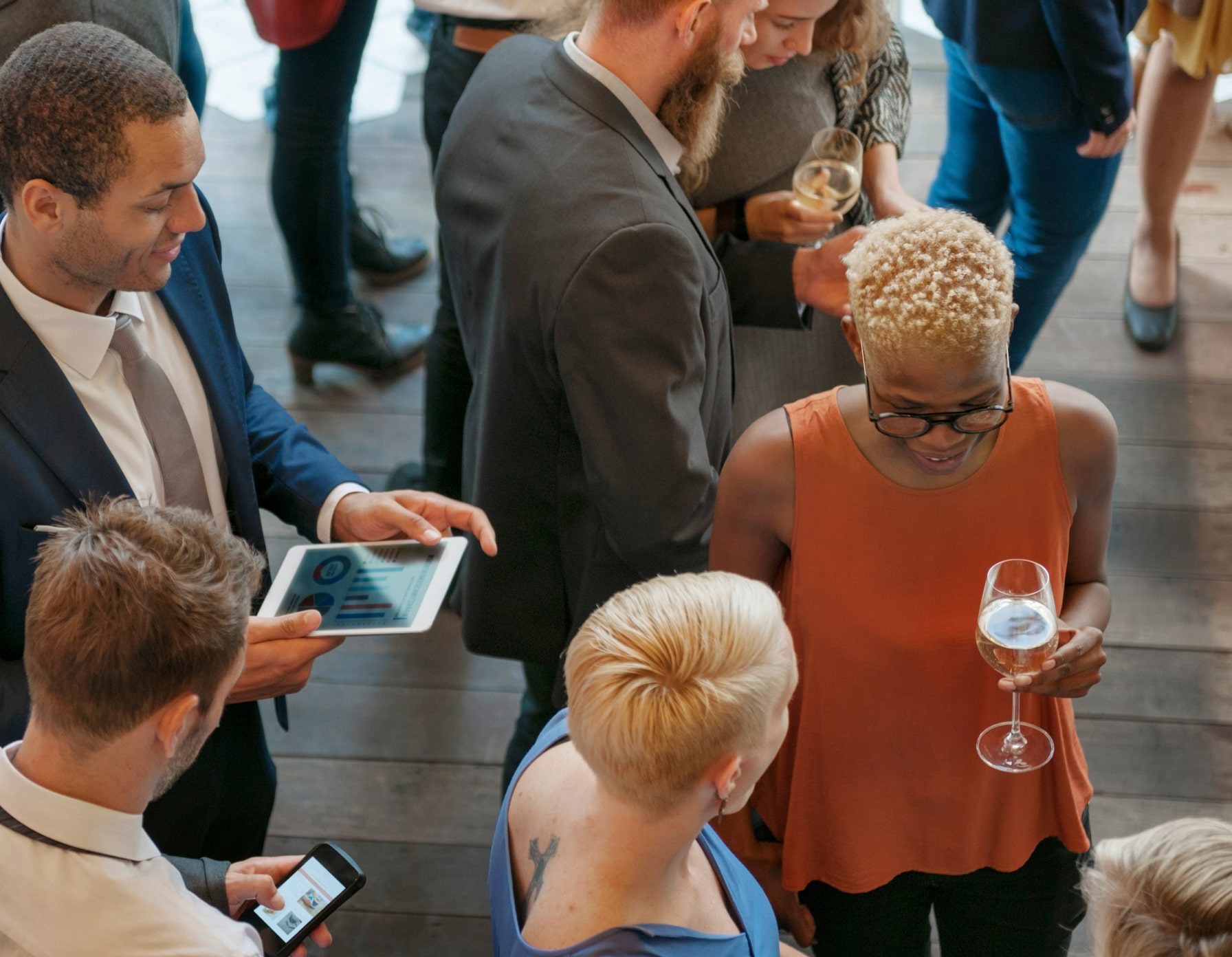 a networking event with someone showing using a virtual business card