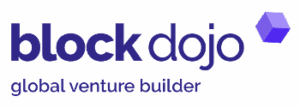 Block Dojo logo with 'global venture builder' text and a purple 3D hexagonal cube