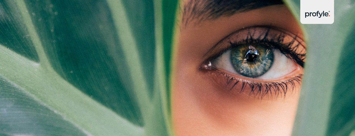 An eye of a consumer in the middle of greenery